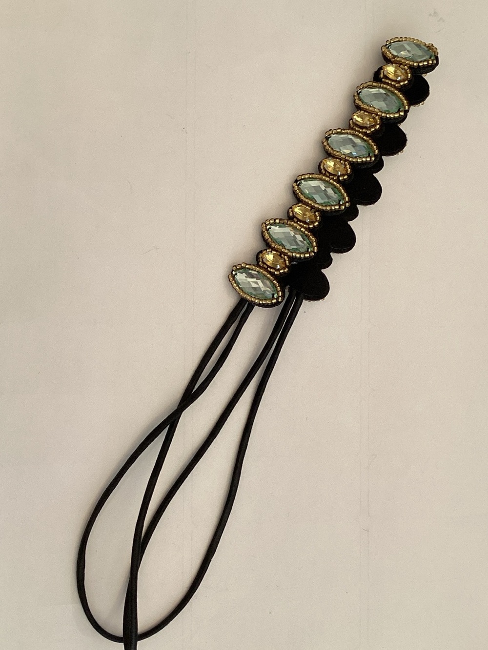 Gold and Aqua Beaded Elastic Headband